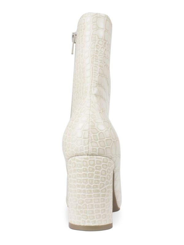 SEVEN DIALS Womens White Croco Embossed Cushioned Nicole Square Toe Sculpted Heel Zip-Up Dress Booties M Online Hot Sale