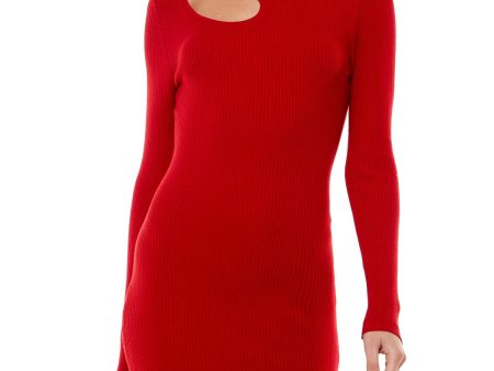 NO COMMENT Womens Cut Out Long Sleeve Round Neck Mini Evening Sweater Dress Hot on Sale