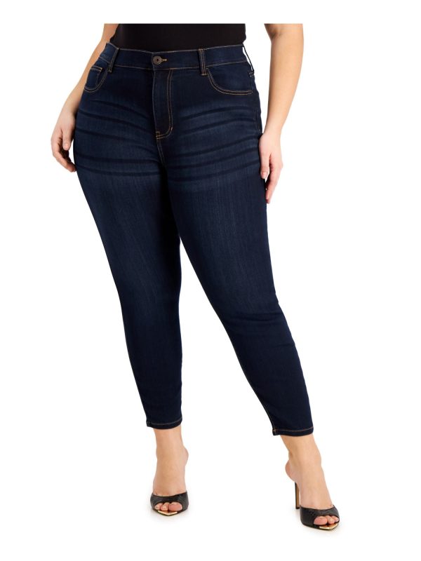 CELEBRITY PINK Womens Navy Stretch Pocketed Zippered Curvy Skinny Leg Ankle High Waist Jeans Sale