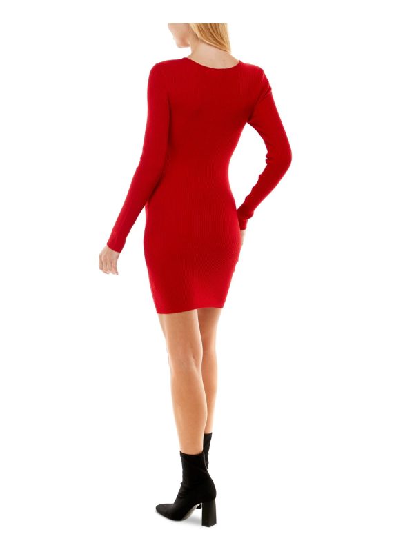 NO COMMENT Womens Cut Out Long Sleeve Round Neck Mini Evening Sweater Dress Hot on Sale