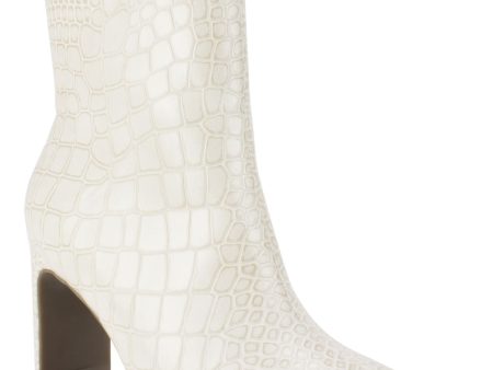 SEVEN DIALS Womens White Croco Embossed Cushioned Nicole Square Toe Sculpted Heel Zip-Up Dress Booties M Online Hot Sale