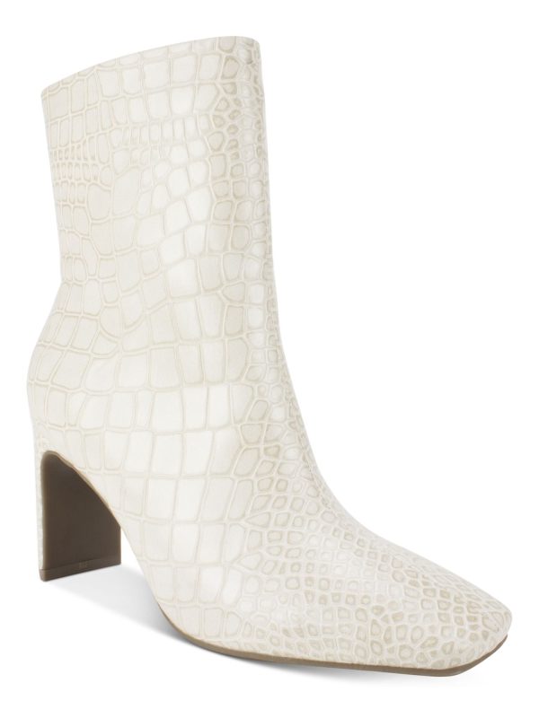 SEVEN DIALS Womens White Croco Embossed Cushioned Nicole Square Toe Sculpted Heel Zip-Up Dress Booties M Online Hot Sale