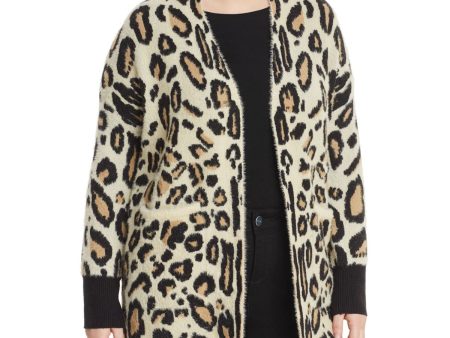 VINCE CAMUTO Womens Pocketed Animal Print Long Sleeve Open Front Wear To Work Sweater For Sale