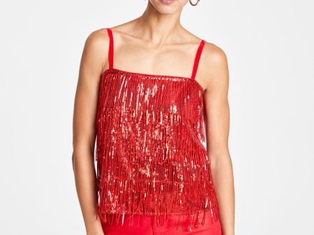 INC Womens Sequined Spaghetti Strap Square Neck Party Cami Top Online