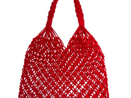 AQUA Women s Red Crochet Double Flat Strap Tote Handbag Purse Discount