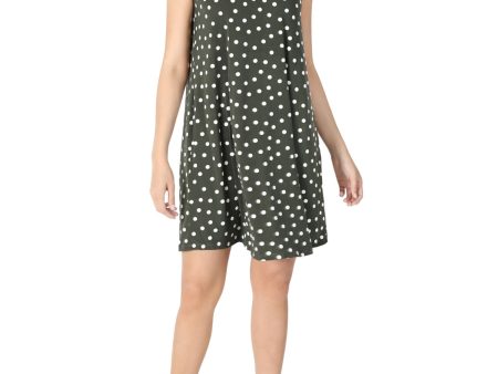 SIGNATURE BY ROBBIE BEE Womens Stretch Polka Dot Sleeveless Mock Neck Above The Knee Party Shift Dress For Cheap