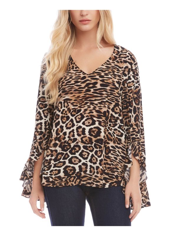 KAREN KANE Womens Animal Print V Neck Top For Cheap