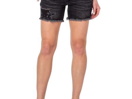 EARNEST SEWN NEW YORK Womens Black Denim Zippered Pocketed Frayed Hem Button Fly Distressed Shorts Shorts Online Sale