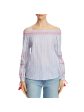 DESIGN HISTORY Womens Smocked Striped Long Sleeve Off Shoulder Blouse Supply