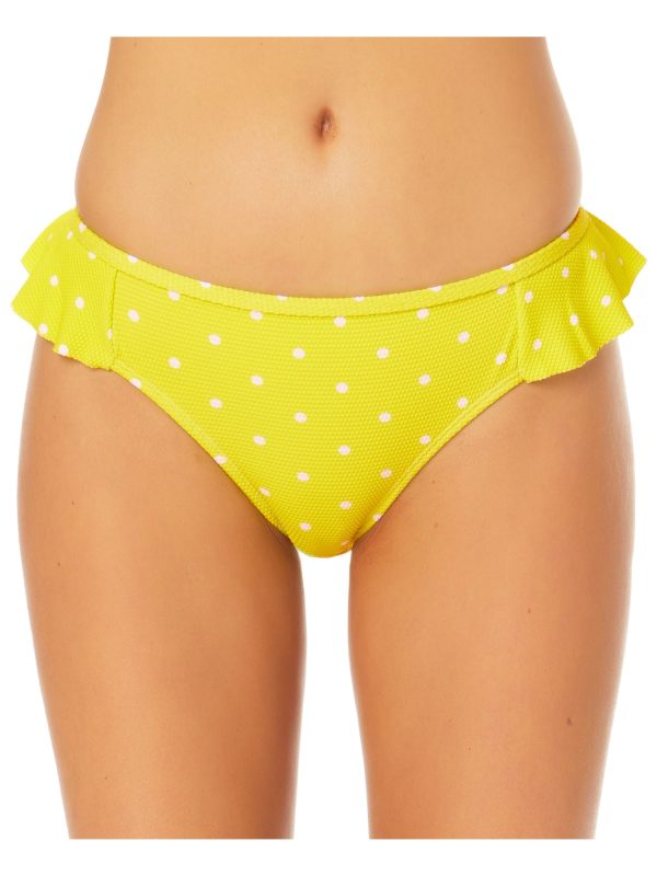 CALIFORNIA SUNSHINE Women s Yellow Polka Dot Stretch Ruffled Lined Bikini Moderate Coverage Textured Hipster Swimsuit Bottom Online Sale