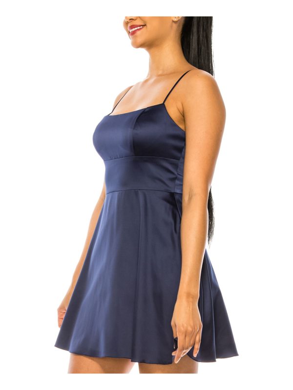 B DARLIN Womens Zippered Spaghetti Strap Square Neck Mini Party Fit + Flare Dress Online now