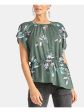 RACHEL ROY Womens Ruched Floral Short Sleeve Jewel Neck Top Online Hot Sale