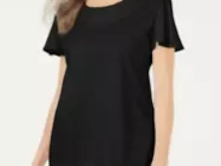 KAREN SCOTT Womens Black Flutter Scoop Neck Top Hot on Sale