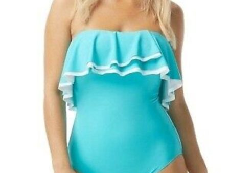 CONTOURS Women s Aqua Stretch Allover Slimming Bandeau Neckline Ruffled Convertible Molded Cup One Piece Swimsuit Online Sale