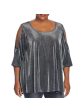 NALLY & MILLIE Womens Stretch Metallic 3 4 Sleeve Scoop Neck Evening Top Online Sale