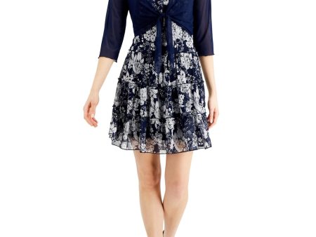 CONNECTED APPAREL Womens Navy Sheer Tie 3 4 Sleeve V Neck Wear To Work Cardigan Discount