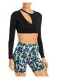 N: PHILANTHROPY Womens Stretch Cut Out Long Sleeve Asymmetrical Neckline Active Wear Crop Top on Sale