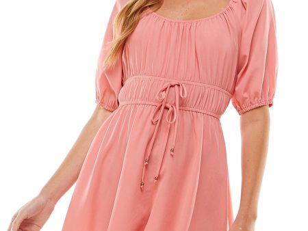 BEBOP Womens Coral Elbow Sleeve Scoop Neck Wide Leg Romper Supply