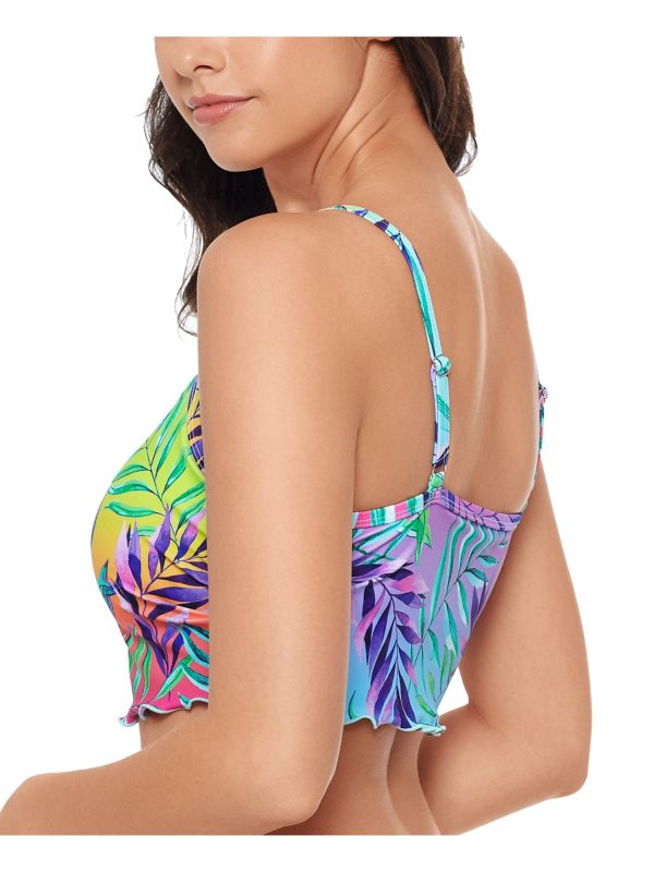 SALT + COVE Women s Multi Color Tropical Print Stretch Ruffled Hem Lined Adjustable Deep V Neck Tropical Punch Swimsuit Top Online Hot Sale