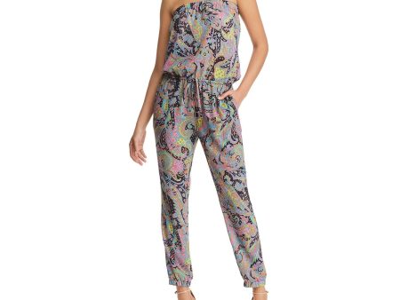 LE GALI Womens Black Paisley Sleeveless Strapless Skinny Jumpsuit Supply