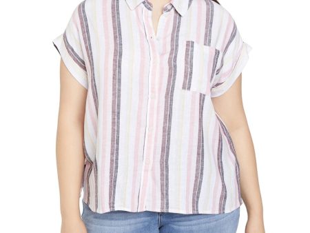 SANCTUARY Womens Pocketed Striped Short Sleeve Button Up Top Online Sale