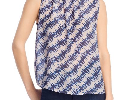 VELVET Womens Blue Printed Sleeveless Tie Neck Top Supply