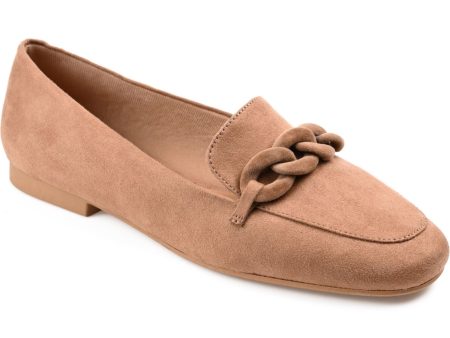 JOURNEE COLLECTION Womens Beige Covered Chain Accent Double Notch Padded Cordell Square Toe Slip On Loafers Shoes Sale