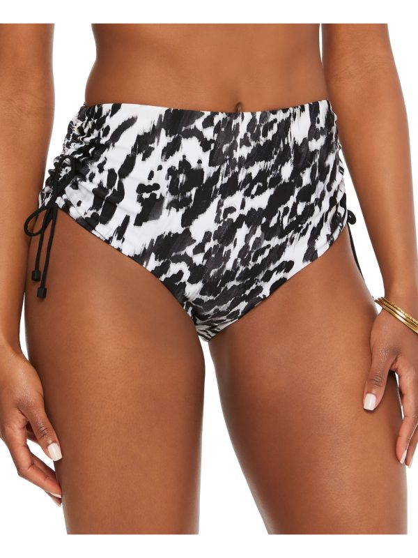 BAR III Women s Black Printed Stretch Drawstring Lined Full Coverage Tie Heat Wave High Waisted Swimsuit Bottom For Sale