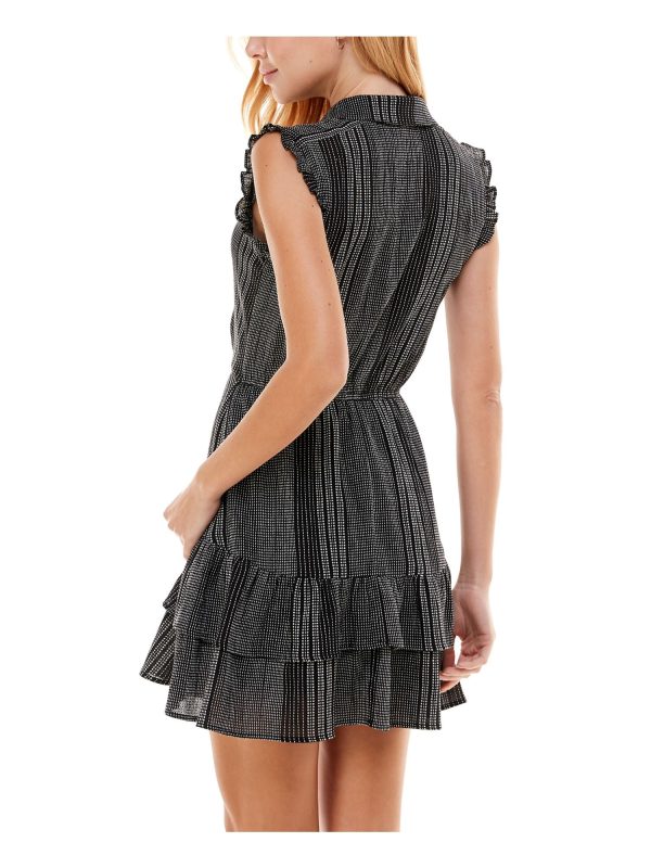 CITY STUDIO Womens Ruffled Printed Cap Sleeve Collared Mini Party Fit + Flare Dress Hot on Sale