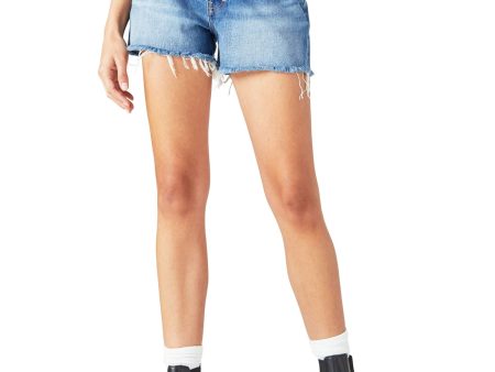 LUCKY BRAND Womens Blue Pocketed Frayed Hem High Waist Shorts Online Sale