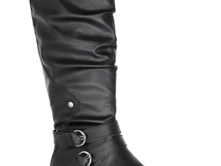 AMERICAN RAG Womens Black 0.5  Platform Slouch Buckle Accent Cushioned Brinley Round Toe Block Heel Zip-Up Riding Boot M Online