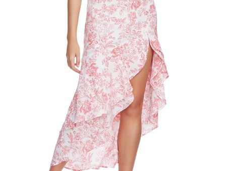 1. STATE Womens Pink Ruffled Floral Maxi Hi-Lo Skirt Online Sale