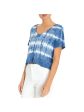 THREE DOTS Womens Blue Tie Dye Short Sleeve V Neck T-Shirt For Cheap