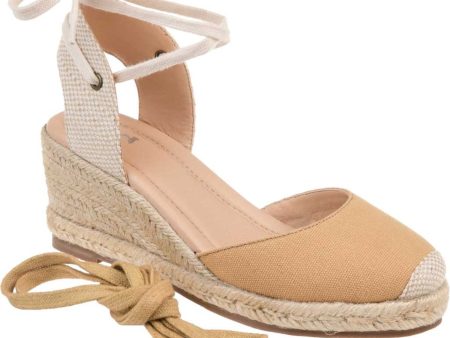 JOURNEE COLLECTION Womens Beige 1 2  Platform Interchangeable Laces Jute Wrapped Open Back Shoe Padded Monte Round Toe Wedge Lace-Up Espadrille Shoes M Online Sale