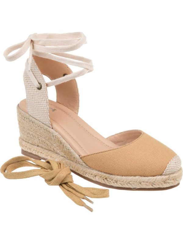 JOURNEE COLLECTION Womens Beige 1 2  Platform Interchangeable Laces Jute Wrapped Open Back Shoe Padded Monte Round Toe Wedge Lace-Up Espadrille Shoes M Online Sale