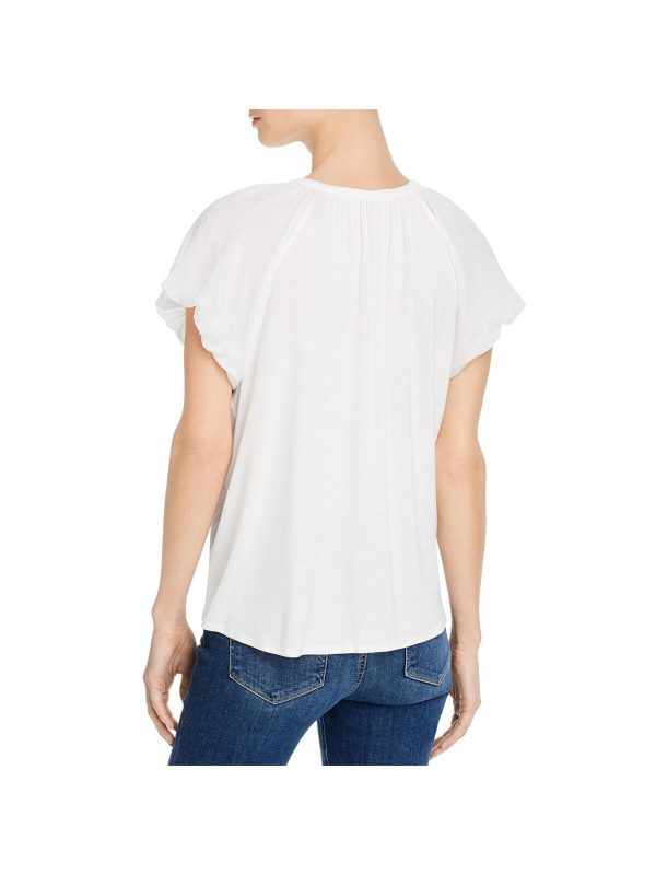 K & C Womens Stretch Sheer Pouf Sleeve Split Peasant Top Sale