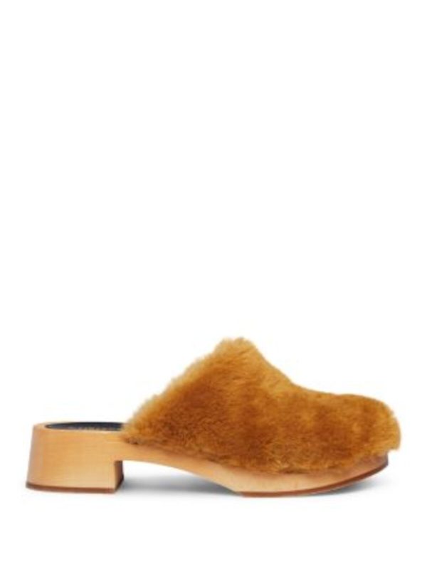 SWEDISH HASBEENS Womens Beige Comfort Fluff Round Toe Block Heel Slip On Leather Clogs Shoes Online