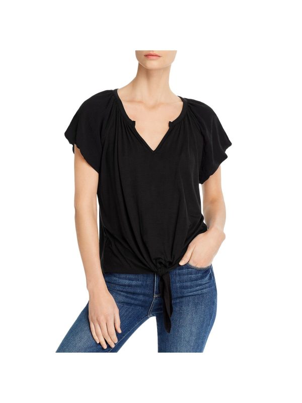 K & C Womens Stretch Sheer Pouf Sleeve Split Peasant Top Sale