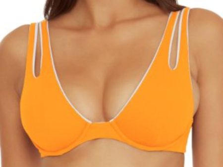 BECCA Women s Orange Ribbed Stretch Back Hook Removeable Cups Adjustable Cutout Bra Swimwear Top For Sale