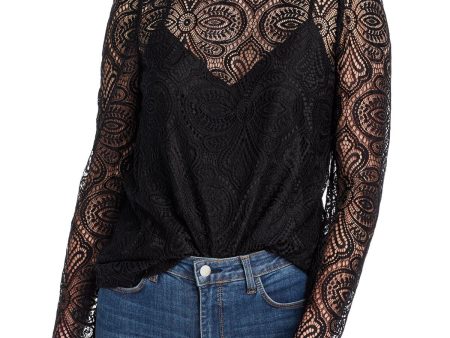 LINI Womens Black Long Sleeve Top Online Hot Sale