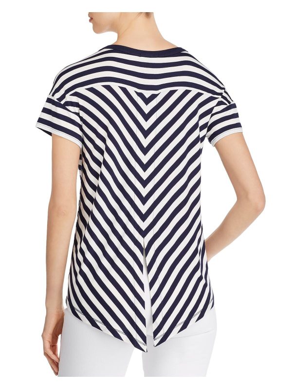 K & C Womens Stretch Striped Short Sleeve Crew Neck Hi-Lo Top Sale