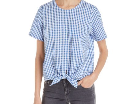 FINN & GRACE Womens Textured Gingham Short Sleeve Round Neck Top Online now