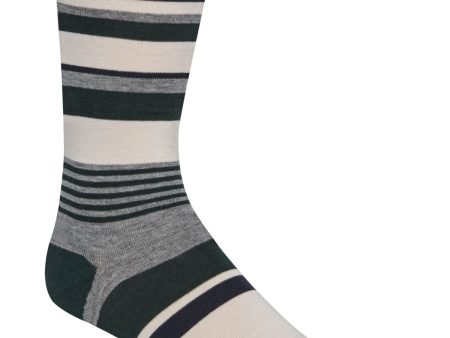 COLE HAAN Womens Green Rayon Horizontal Stripe Dress Crew Socks Sale