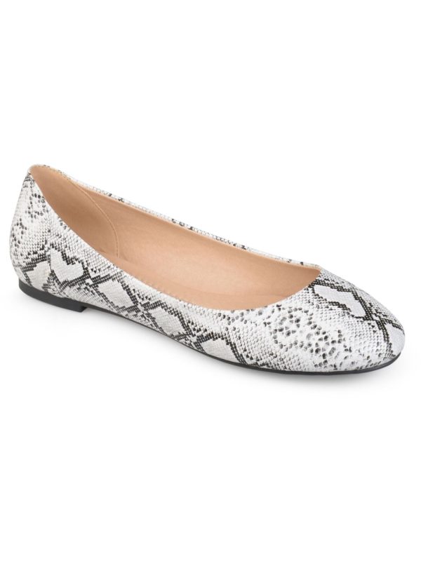 JOURNEE COLLECTION Womens White Snake Cushioned Kavn Round Toe Slip On Ballet Flats Fashion