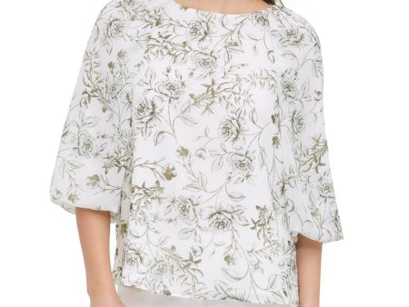 CALVIN KLEIN Womens Floral Jewel Neck Top For Sale