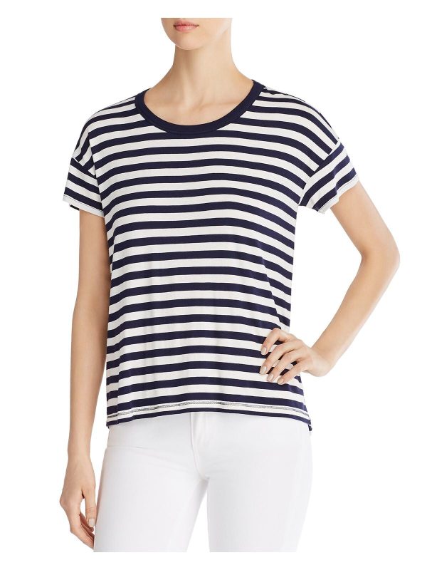 K & C Womens Stretch Striped Short Sleeve Crew Neck Hi-Lo Top Sale