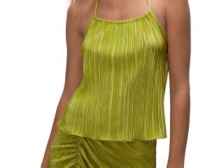 GOOD AMERICAN Womens Green Pleated Tie Sleeveless Halter Top For Cheap