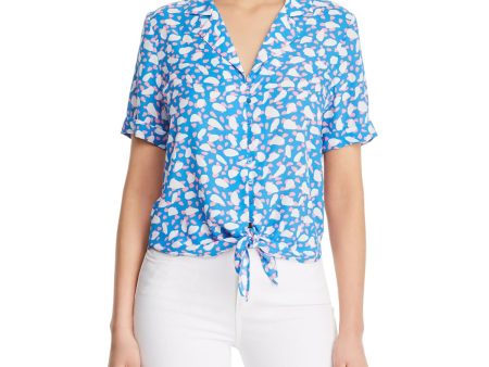 FINN & GRACE Womens Printed Short Sleeve Collared Button Up Top Hot on Sale