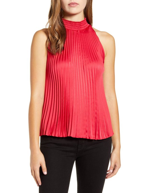 1. STATE Womens Pink Pleated Sleeveless Halter Top Online Hot Sale