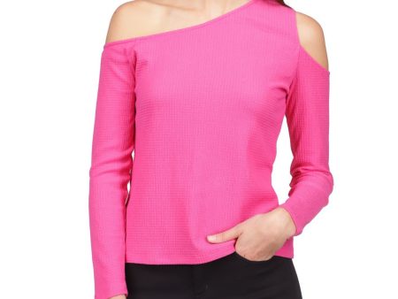 MICHAEL MICHAEL KORS Womens Pink Cold Shoulder Textured Long Sleeve Asymmetrical Neckline Top Sale